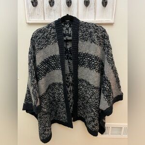 LOFT “BOHO” Dark Blue and Gray Knit Poncho, Size XS|S